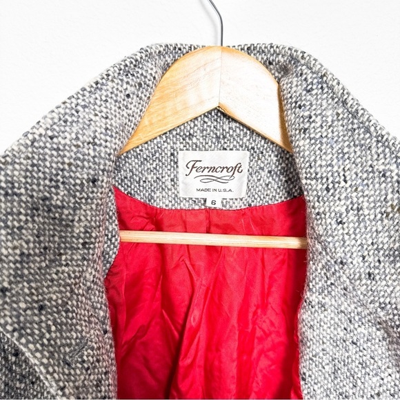 Vintage 80s gray textured WOOL batwing stand collar coat jacket small - Picture 5 of 9